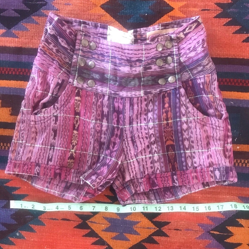guatemalan textile mini booty shorts with lace up back and sailor style snaps XS